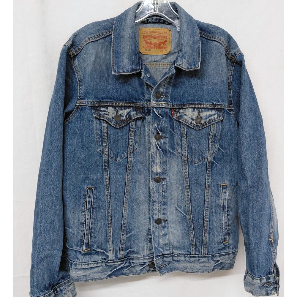 Levi Strauss Co Men's Blue Faded Distressed Denim Jacket SZ M